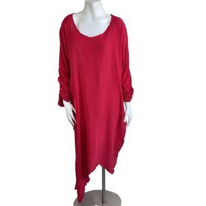 Oh My Gauze Red Asymmetrical Maxi Dress 3 XXL Plus Lagenlook Oversized Artsy